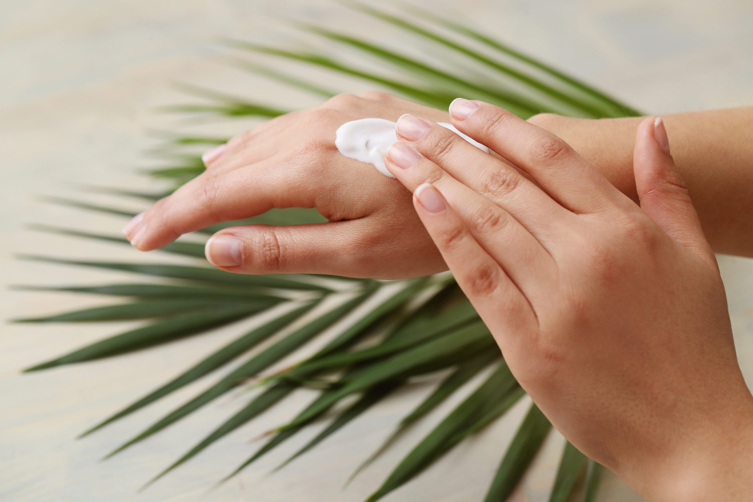 Skin care. Hands in close-up